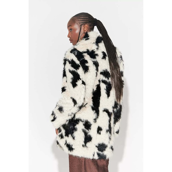 Free People Jade Spotted Faux Fur Coat Black White Jacket Size Small NWT - Picture 3 of 5